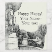 Alter Brunnen im Park mit Skulpturenjunge Weinetikett (Einzelnes Label)