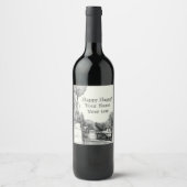 Alter Brunnen im Park mit Skulpturenjunge Weinetikett (Vorderseite)