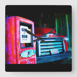 Alter Chevy Bauernhof-LKW Quadratische Wanduhr