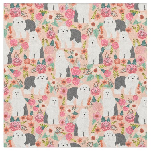 alter deutscher Schafhund Vintage Blumenpfirsich Stoff (Nahaufnahme)