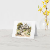 Alter Donkey mit altem Bauernhaus BLANK Karte (Gelbe Blume)