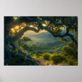 Alter Eichenbaum bei Sonnenaufgang Poster (Vorne)