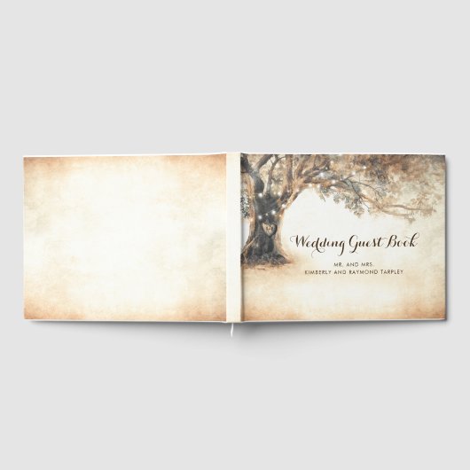 Alter Eichenbaum und gemeißeltes Herz Hochzeit im  Gästebuch (Voll)