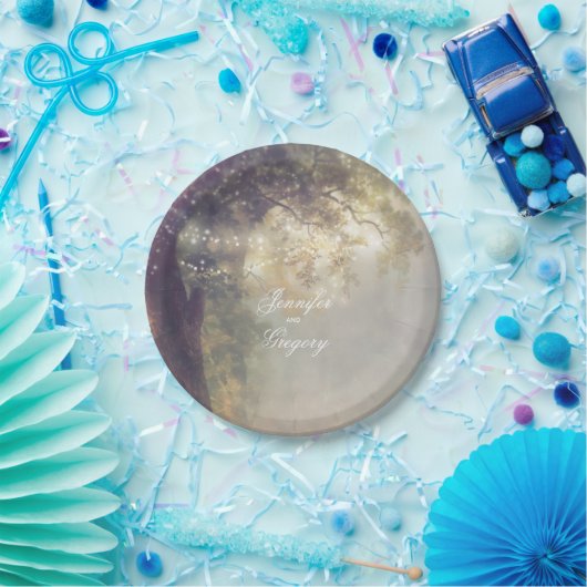 Alter Eichenbaum und Streichellichter Rustikaler T Pappteller (Party)