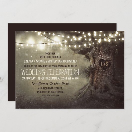 Alter Eichenbaum und Waldherz Rustikales Land Einladung (Vorne/Hinten)