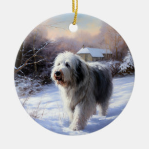 Alter Englischer Schäferhund Lass es schneien Weih Keramik Ornament