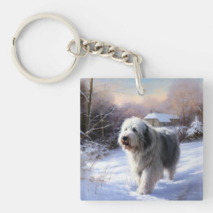 Alter Englischer Schäferhund Lass es schneien Weih Schlüsselanhänger
