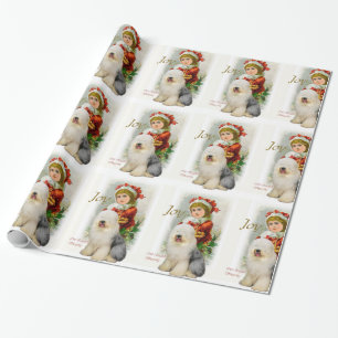 Alter englischer Schäferhund-Vintages Weihnachten Geschenkpapier
