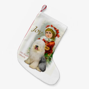 Alter englischer Schäferhund-Vintages Weihnachten Kleiner Weihnachtsstrumpf
