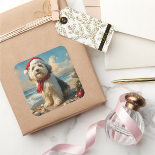 Alter Englischer Schäferhund Weihnachten Vintage S Quadratischer Aufkleber