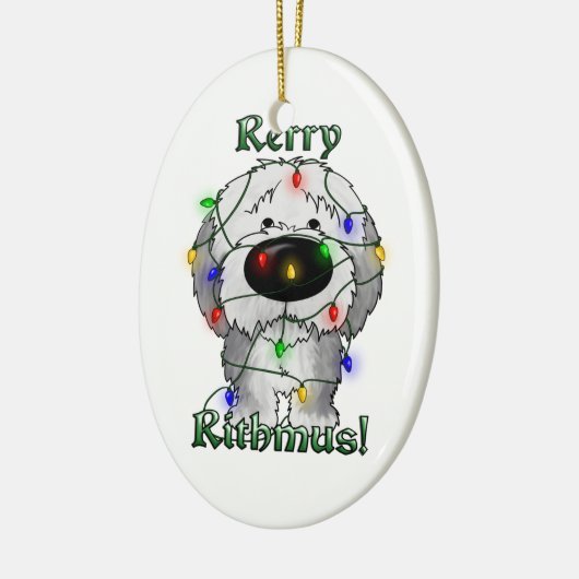 Alter englischer Schäferhund - Weihnachtslichter Keramikornament (Links)