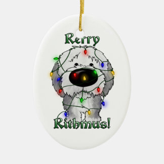Alter englischer Schäferhund - Weihnachtslichter Keramikornament