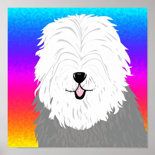 Alter englischer Schafhund (mit überzogenen Augen) Poster (Vorne)