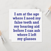 Alter: Falsche Zähne, Hörhilfe und verlorene Brill Karte (Vorderseite/Rückseite Beispiel)