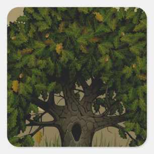 Alter Fantasie-Baum Quadratischer Aufkleber
