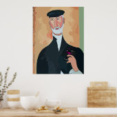 Alter Franzose mit Weinglas Poster (Küche)