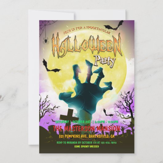 Alter Friedhof, Zombie Hand & Fleet Halloween-Part Einladung (Vorderseite)