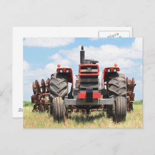 Alter großer Traktor sitzt morgens im Geiste Postkarte (Vorne/Hinten)