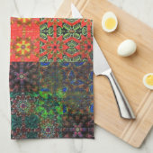 Alter grün und Korallen bis braun Kaleidosaik Geschirrtuch (Viertel Falte)