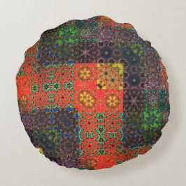 Alter grün und Korallen bis braun Kaleidosaik Rundes Kissen