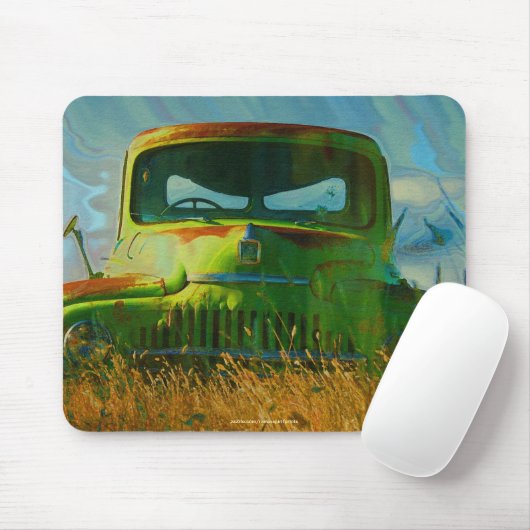 Alter grüner LKW und Feld Mousepad (Mit Mouse)