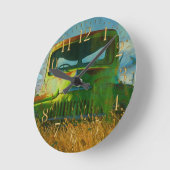 Alter grüner LKW und Feld Runde Wanduhr (Winkel)