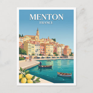 Alter Hafen von Menton und farbenfrohe Uferpromena Postkarte