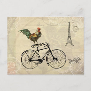 Alter Hahn, der am Eiffelturm Fahrrad fährt Postkarte