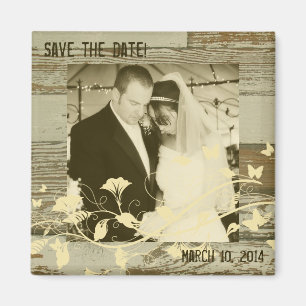 Alter hölzerner Goldtönungs-Foto-Save the Date Magnet