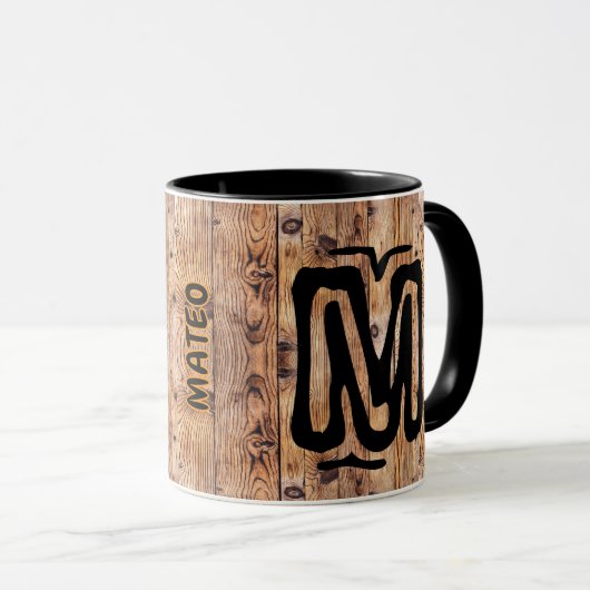 Alter Holzname, Mit Monogramm Vintager Kaffee Tasse (VorderseiteRechts)