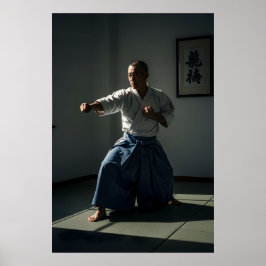 Alter Karate-Meister bei der Ausführung von Kata Poster