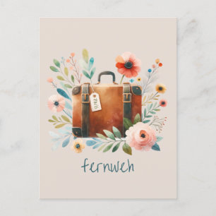 Alter Koffer mit Blumen- fernweh-personalisierbare Postkarte