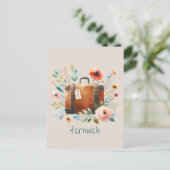 Alter Koffer mit Blumen- fernweh-personalisierbare Postkarte (Stehend Vorderseite)