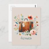 Alter Koffer mit Blumen- fernweh-personalisierbare Postkarte (Vorne/Hinten)