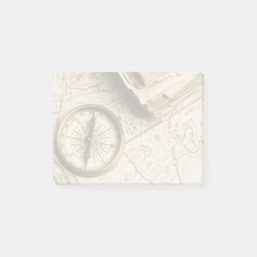 Alter Kompass über alter Karte Post-it Klebezettel (Vorderseite)