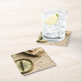 Alter Kompass über alter Karte Rechteckiger Pappuntersetzer (Vor Ort)