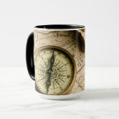 Alter Kompass über alter Karte Tasse (Vorderseite Links)