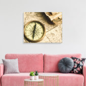 Alter Kompass über antike Karte Leinwanddruck (Insitu (Wohnzimmer))
