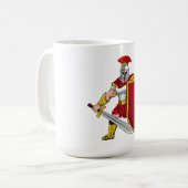 Alter Krieger mit Schwert und Schild in Helm an Kaffeetasse (Vorderseite Links)