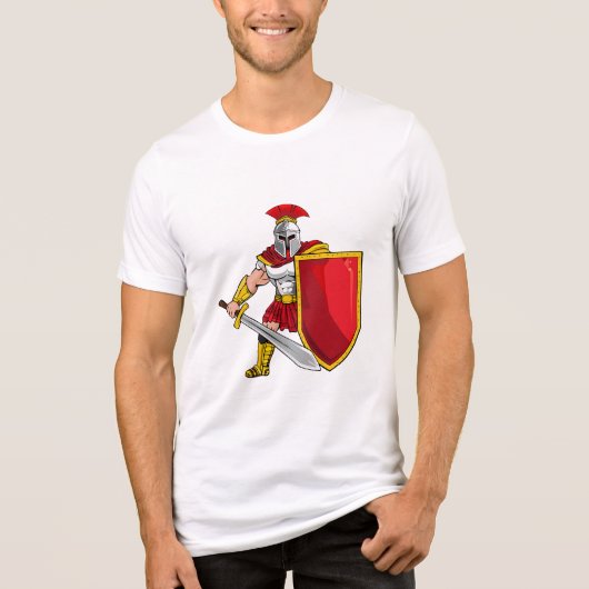 Alter Krieger mit Schwert und Schild in Helm an Tri-Blend Shirt (Vorderseite)