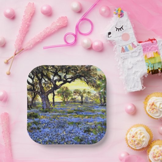 Alter lebender Eichenbaum und Bluebells Pappteller (Party)