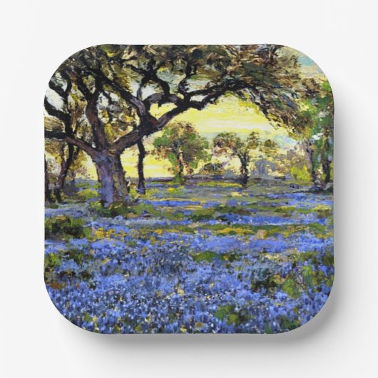 Alter lebender Eichenbaum und Bluebells Pappteller (Vorderseite)