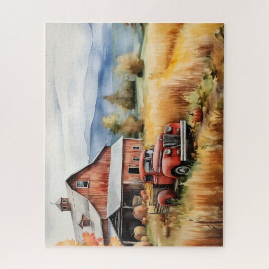 Alter Lieferwagen LKW und Roter Stall im Herbst 16 Puzzle (Vertikal)