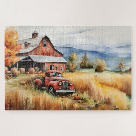 Alter Lieferwagen LKW und Roter Stall im Herbst 20 Puzzle (Horizontal)