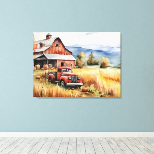 Alter Lieferwagen LKW und Roter Stall im Herbst 32 Leinwanddruck (Insitu (Holzboden))