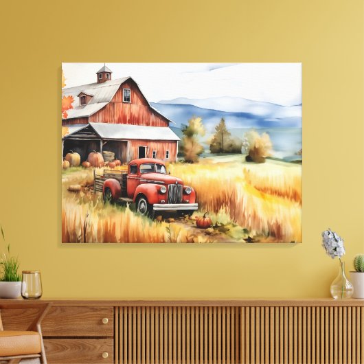 Alter Lieferwagen LKW und Roter Stall im Herbst 32 Leinwanddruck (Insitu (Wohnzimmer))