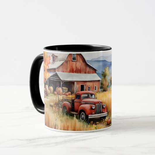 Alter Lieferwagen LKW und Roter Stall im Herbst Tasse (Vorderseite Links)