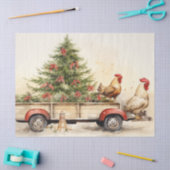 Alter LKW-Anhänger mit Winter Pine Tree & Chickens Seidenpapier (Basteln)
