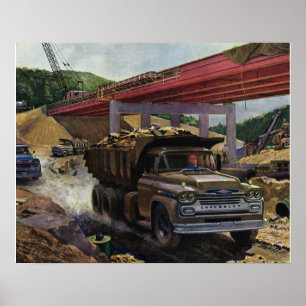 Alter LKW auf einer Baustelle Poster