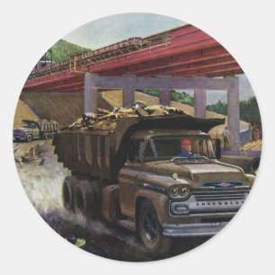 Alter LKW auf einer Baustelle Runder Aufkleber
